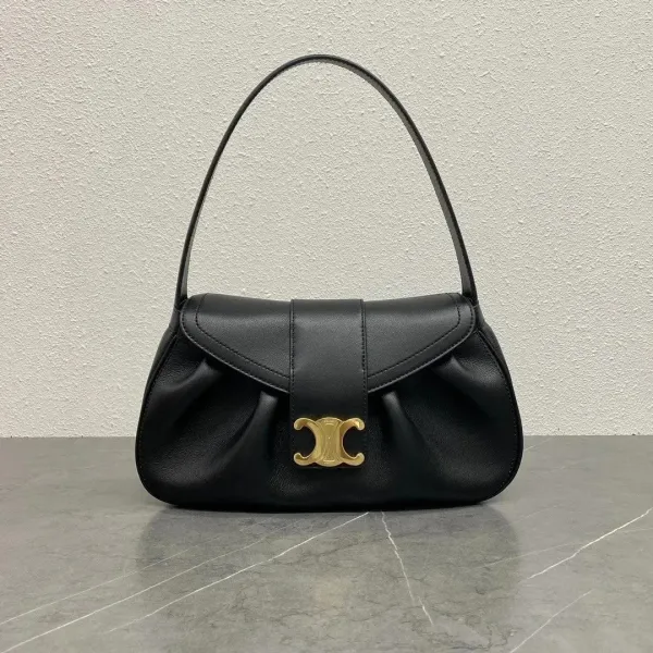 Celine Triomphe Black Leather Underarm Bag - 1