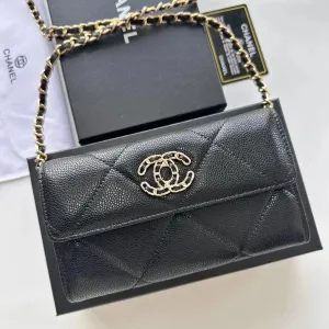 Chanel 19 Flap Bag Black Caviar Leather Chain Bag