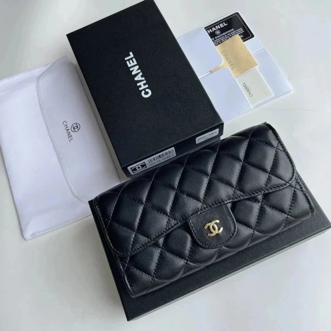 Chanel Classic Flap Wallet Black Quilted Leather Long Wallet