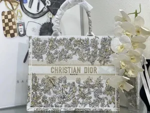 Dior Book Tote Floral Print Beige and White Tote Bag