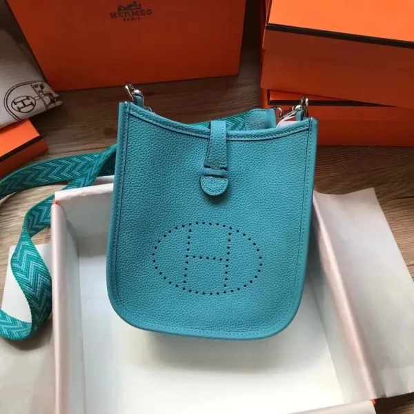 Hermès Evelyne Mini TPM Turquoise Clémence Leather Crossbody Bag - 1