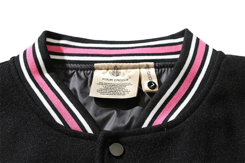 Design Varsity Jacket Black with Pink and White Trim Outerwear Jacket - 4