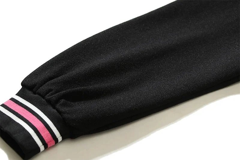 Design Varsity Jacket Black with Pink and White Trim Outerwear Jacket - 9
