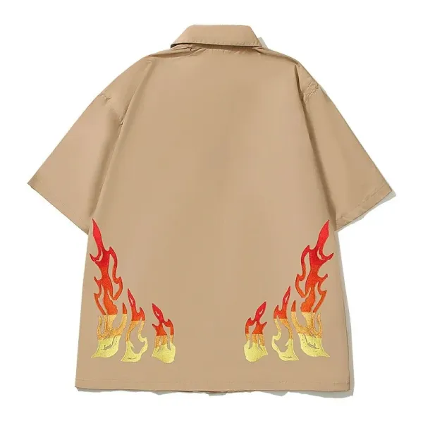 Cactus Jack Flame Embroidered Short-Sleeve Shirt Beige - 2