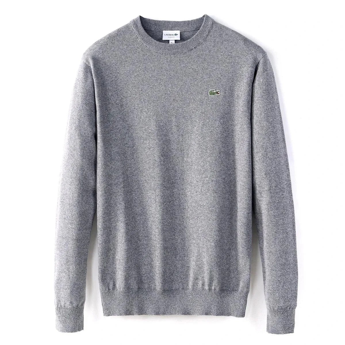 Lacoste Knitwear Crewneck knit sweater with crocodile logo — 1grey