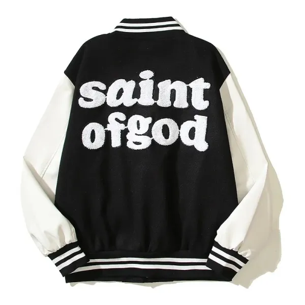 Design Varsity Jacket Black and White Letterman Jacket Outerwear Jacket - 3