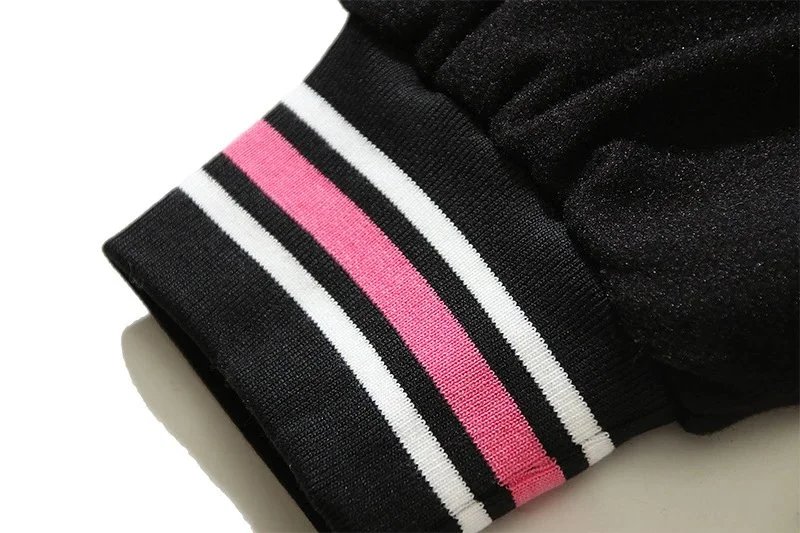 Design Varsity Jacket Black with Pink and White Trim Outerwear Jacket - 8