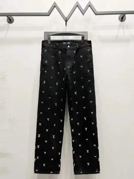 Louis Vuitton Monogram Print Black Denim Jeans - 1