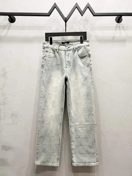 Balenciaga Checkerboard Washed Denim Jeans - 1
