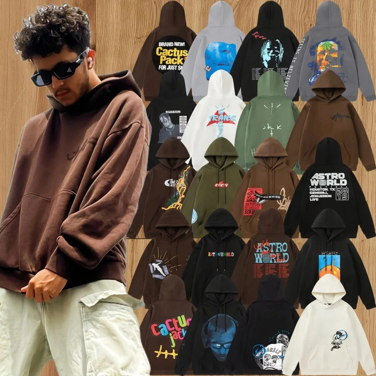 CACTUS JACK Hoodie [Multiple Designs Including Astro World, Cactus Pack, and Trains Graphics]