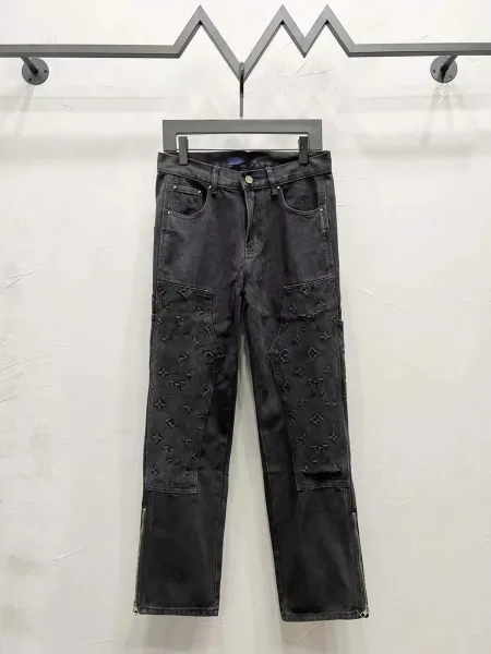 Louis Vuitton Monogram Embroidered Cargo Jeans Black - 1