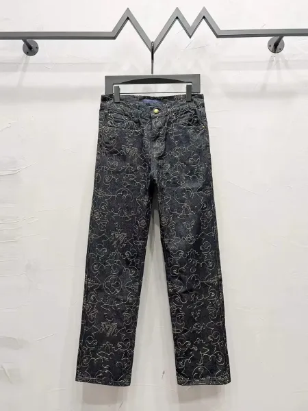 Louis Vuitton Monogram Embroidered Denim Jeans Black - 1