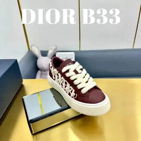 Dior B33 Burgundy Oblique Sneakers - 1