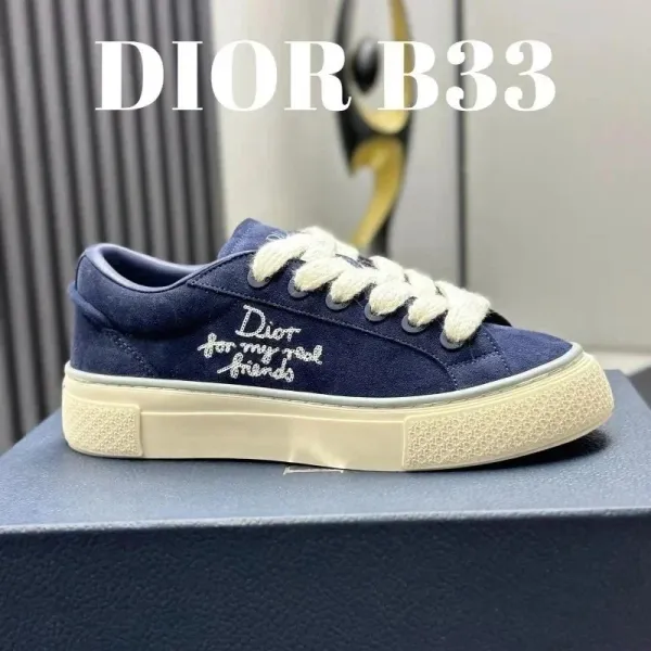 Dior B33 Navy Blue 'For My Real Friends' Embroidered Sneakers - 1