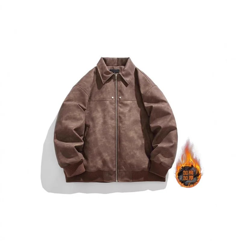 Men's American Vintage Lapel Cotton Jacket, Autumn Winter Couple Workwear Leather Coat