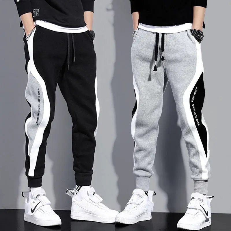 Korean-style cuffed sweatpants, loose black-grey thin casual long trousers for men