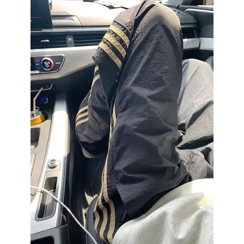 Men's summer thin straight-leg sports trousers, casual sweatpants, loose trendy cargo pants