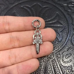 thumbnail for [GW] Croce Heart 18K White Gold Small Dagger Sword Pendant CH with White Diamond Holy Sword 925 Sterling Silver Gold Plated Necklace