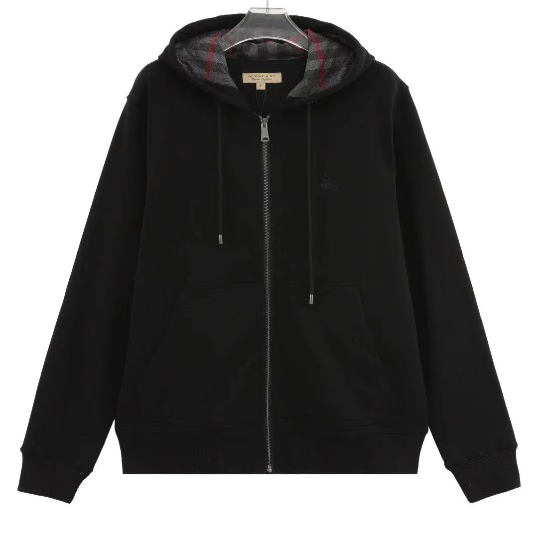 Burberry Hoodie Check Lined Zip-Up Black