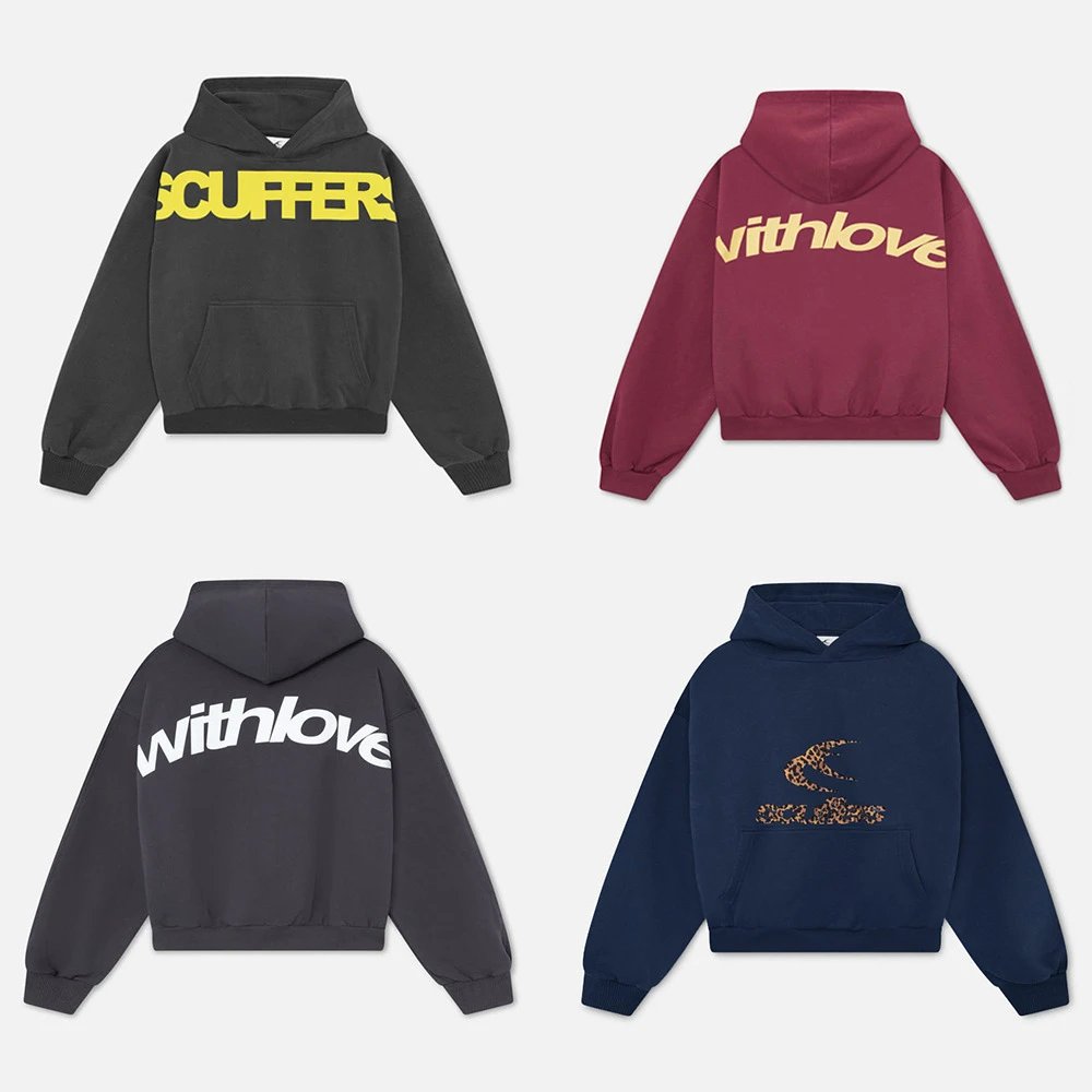 scuffers 26FW新男女重磅100%棉潮牌卫衣Boxy短宽连帽上衣hoodie