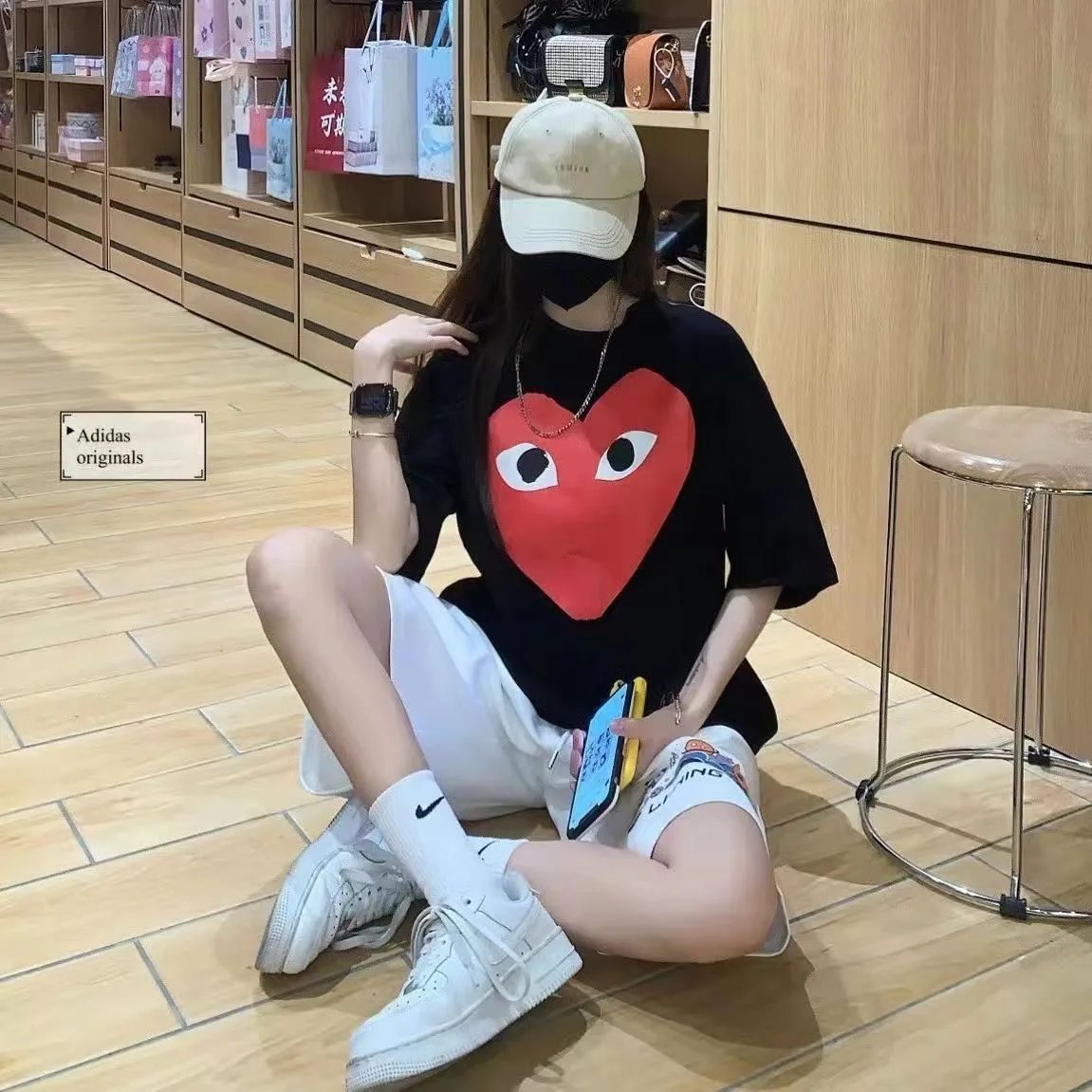 Black Large Red Heart