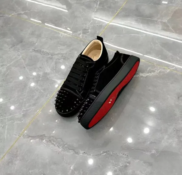 Christian Louboutin Louis Junior Spikes Black Velvet Sneakers - 1