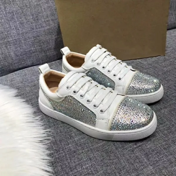 Christian Louboutin Louis Junior Crystal-Embellished White Sneakers - 1