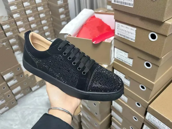 Christian Louboutin Louis Junior Crystal-Embellished Black Sneakers - 1