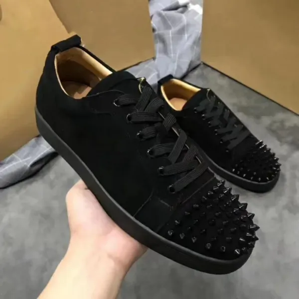 Christian Louboutin Louis Junior Spikes Black Suede Sneakers - 1