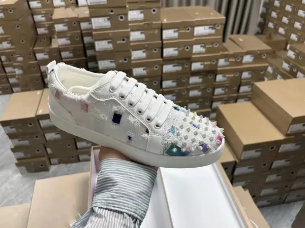 Valentino Garavani Rockstud Spike Patchwork White Sneakers - 1