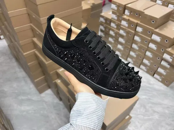 Christian Louboutin Louis Junior Spikes Black Suede Sneakers - 1