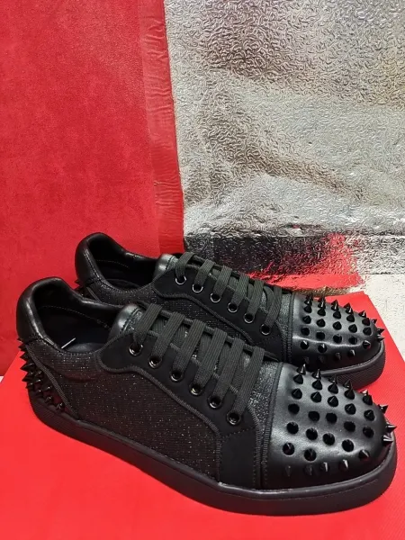Christian Louboutin Louis Junior Spikes Black Leather Sneakers - 1