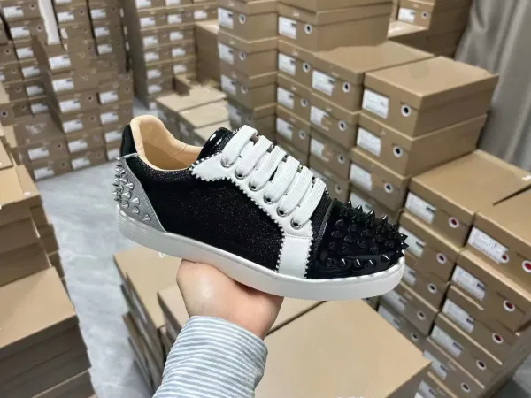 Christian Louboutin Louis Junior Spikes Black and White Sneakers - 1