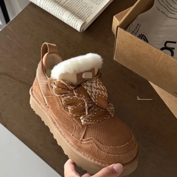 UGG Neumel High Knit Lace-Up Beige Snow Boots - 7