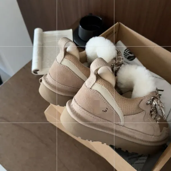 UGG Neumel High Knit Lace-Up Beige Snow Boots - 5