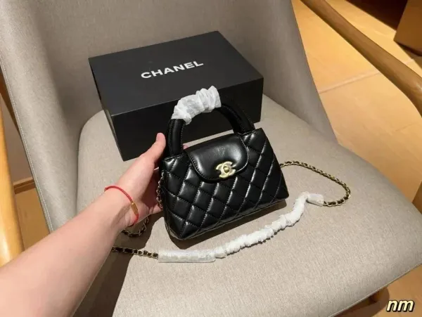 Chanel Mini Flap Bag with Top Handle in Beige Quilted Lambskin - 3
