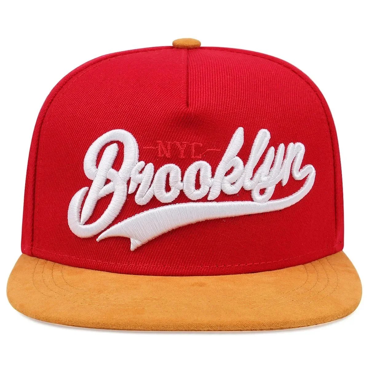 Brooklyn NYC Script Snapback Cap Red and Tan - 14