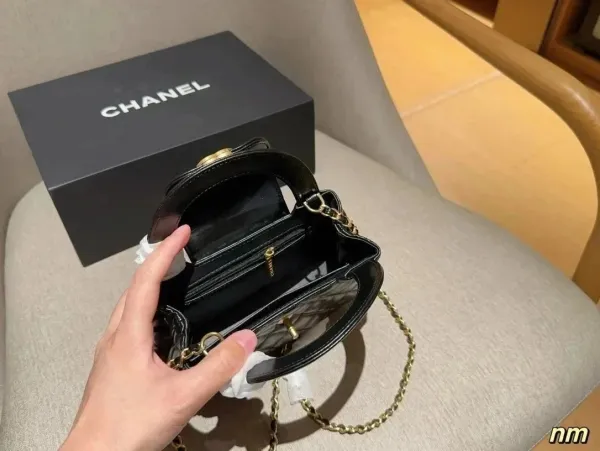 Chanel Mini Flap Bag with Top Handle in Beige Quilted Lambskin - 8
