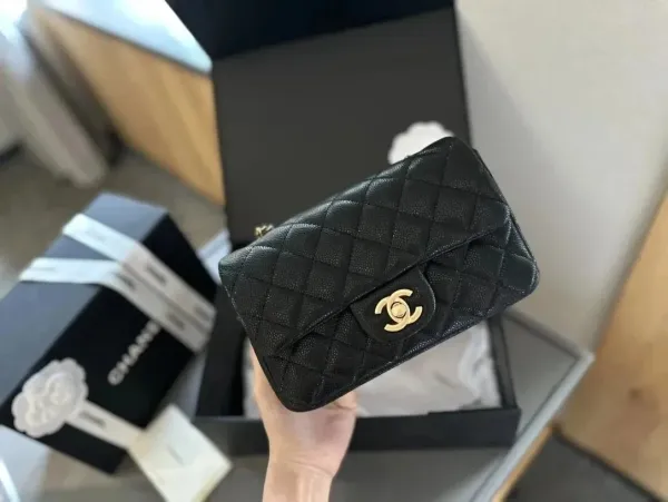 Chanel Mini Flap Bag with Top Handle in Beige Quilted Lambskin - 14