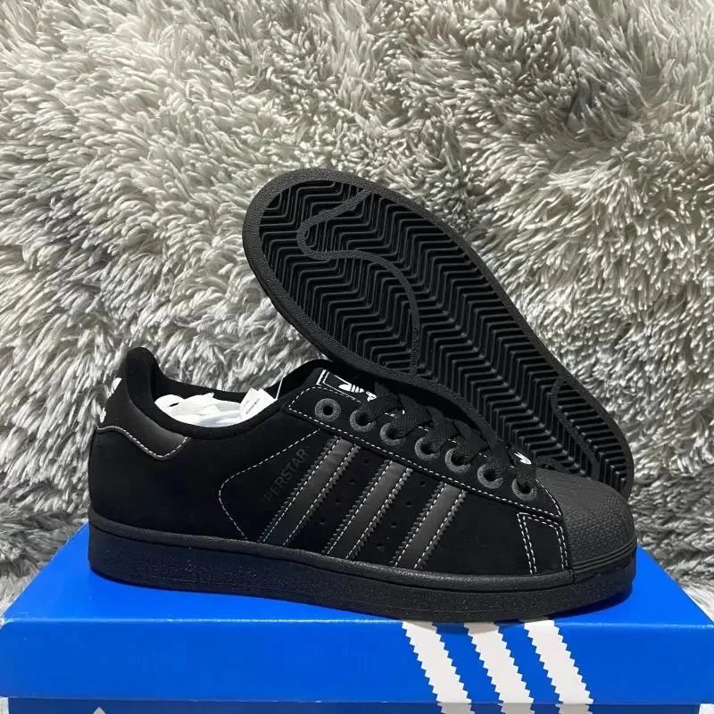 绒面头层高品质 adidas originals Superstar 2 阿迪贝壳头黑武士德训板鞋男女 舒适轻便防滑耐磨运动休闲鞋情侣男鞋女鞋新款高街百搭潮鞋 JH5470全黑色