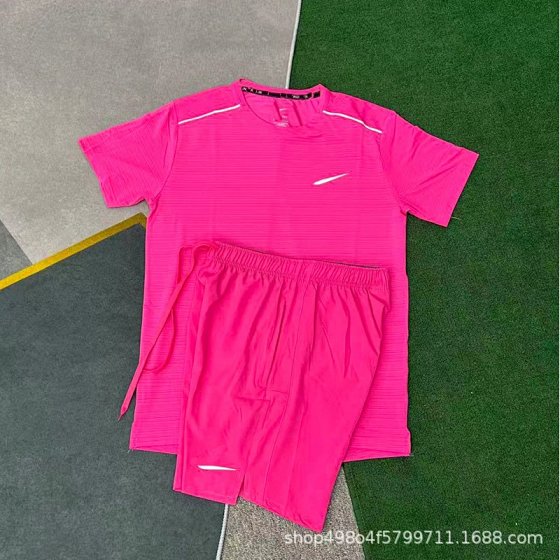 Wholesale new sports and foreign trade sets, fitness and running sets, quick drying, breathable, loose and casual short sleeved shorts, men's wear