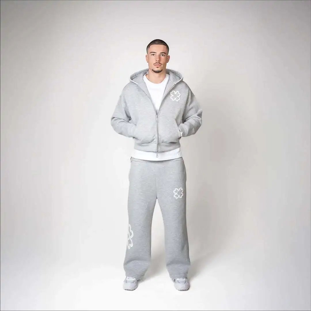 TOROM Flower Logo Zip-Up Hoodie and Sweatpants Tracksuit Set