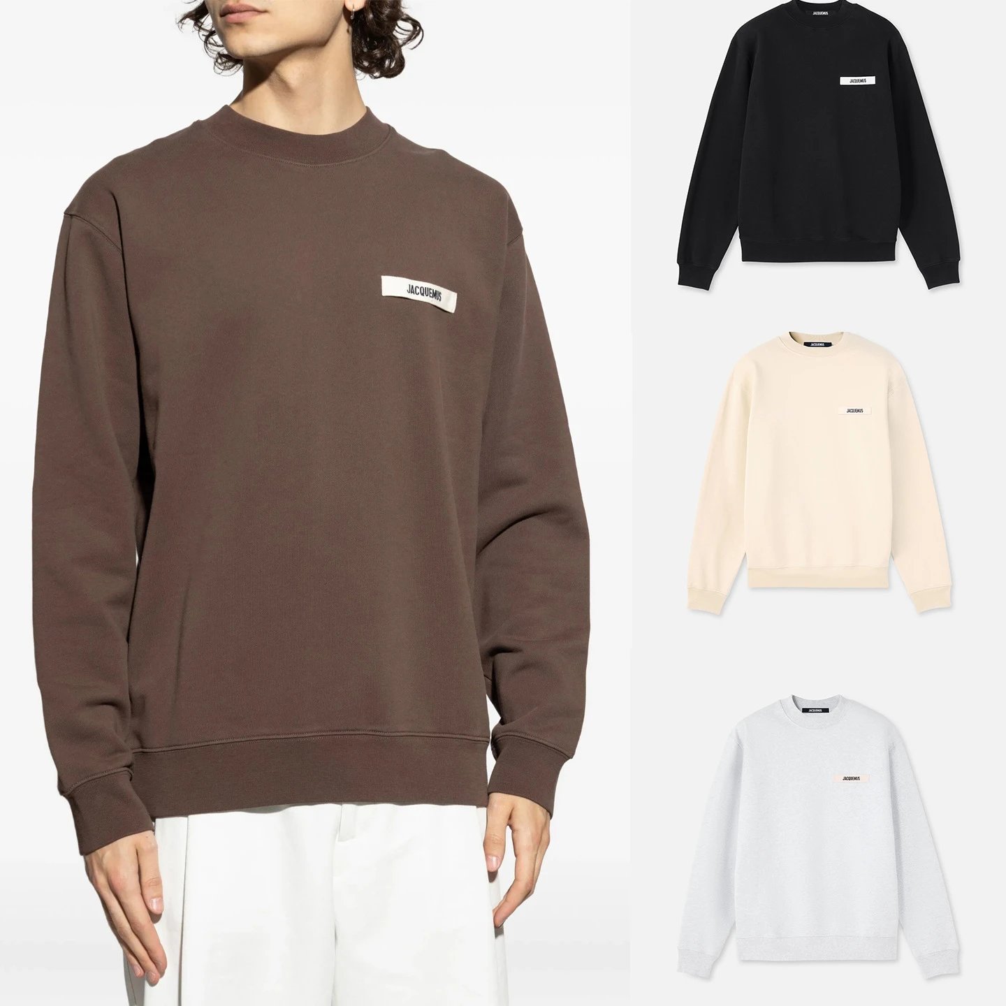 Jacquemus Men's Crewneck Sweatshirt with Chest Label Logo