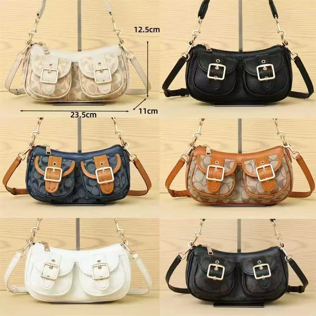 Coach Mini Signature Canvas Shoulder Bag with Double Buckle Flap