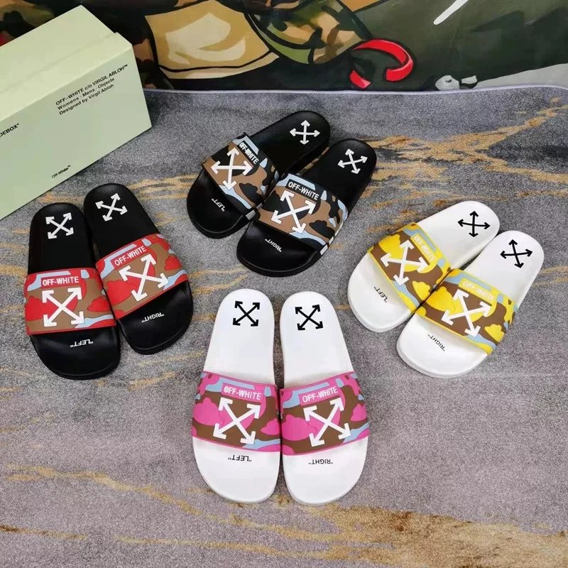 Off-White Camouflage Print Slide Sandals with Signature Arrows