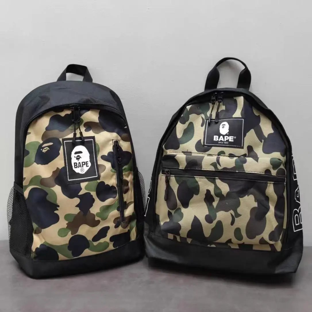BAPE Camouflage Nylon Backpack with Front Patch Logo