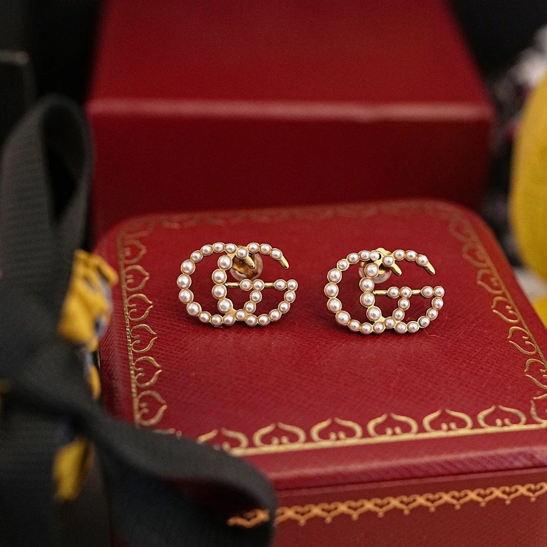 Gucci Gold Tone Interlocking G Logo Drop Earrings