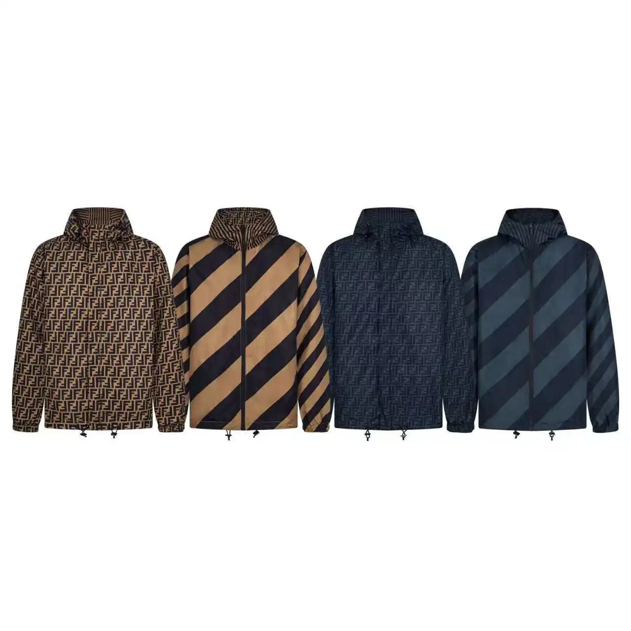 Fendi Men's Hooded Windbreaker Jacket with FF Monogram Print