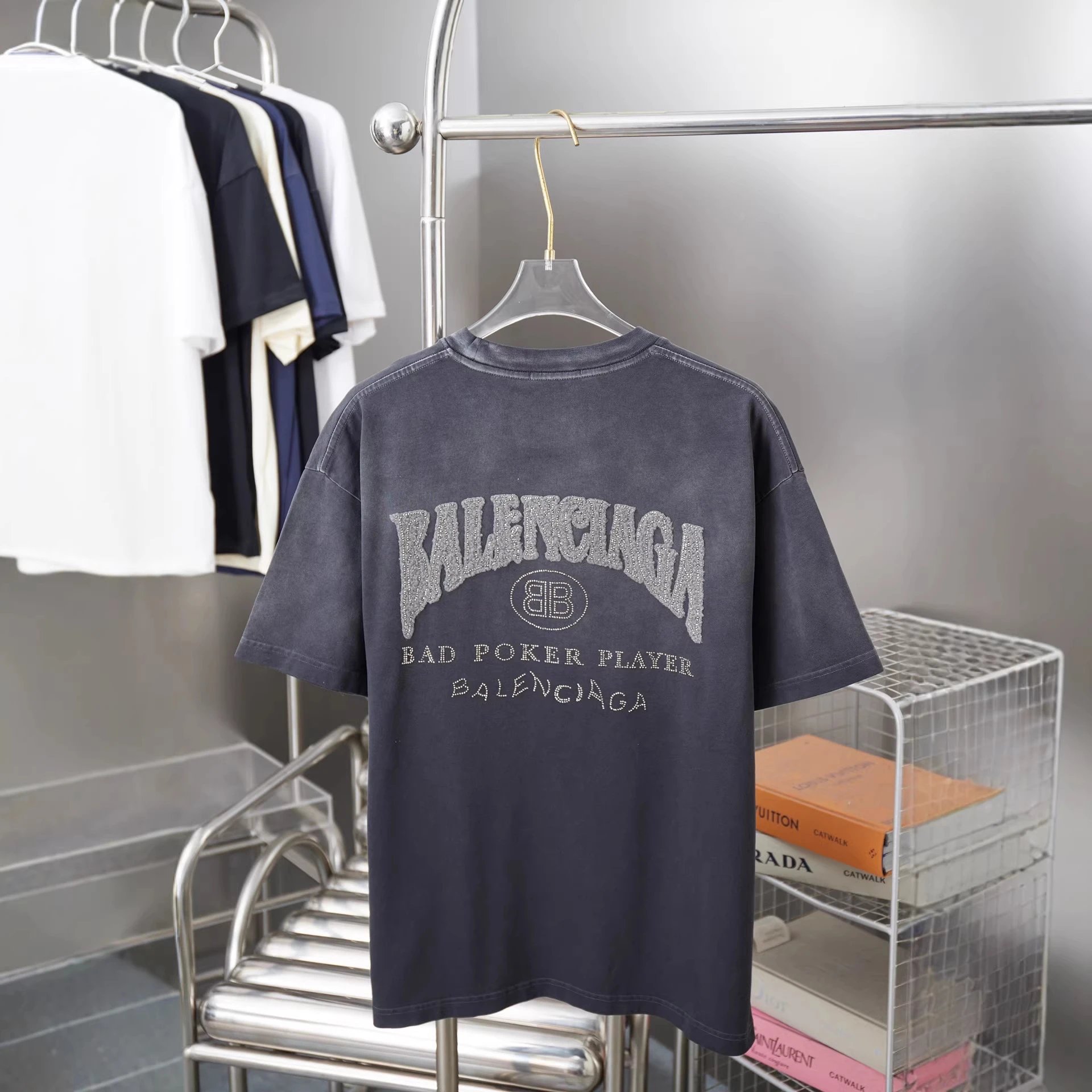 Balenciaga Bad Poker Player Rhinestone Graphic T-Shirt