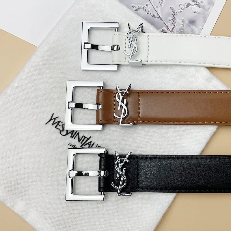 Saint Laurent Leather Belt with Signature YSL Logo Buckle